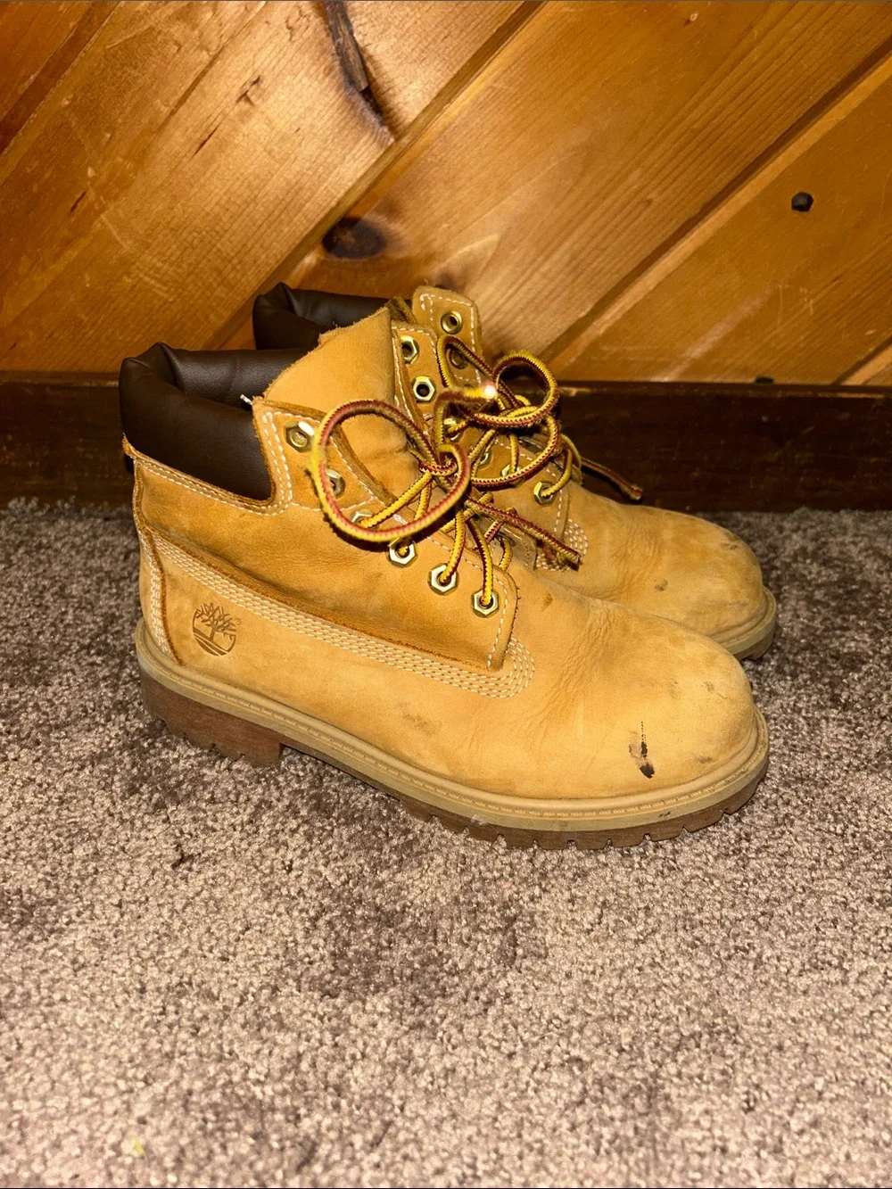 Youth Timberland® Premium 6-Inch Waterproof Boot in Wheat Nubuck tan